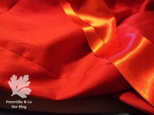 Rotes Kleid Stoff und Satinbänder