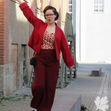 Jacke Simplicity Marlenehose Vintagebluse Stoff karlotta Pink