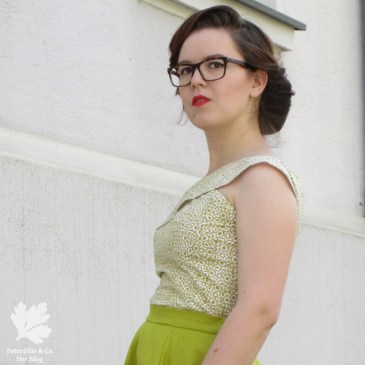 Grüne Blockprint Vintage Bluse Karlotta Pink