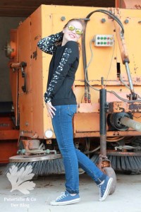 Grainline Studio Linden Sweatshirt Pullover Raglanärmel schwarz weiß Reste Applikation