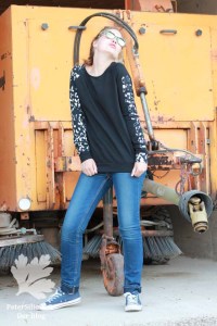 Grainline Studio Linden Sweatshirt Pullover Raglanärmel schwarz weiß Reste Applikation