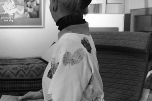 Pulli Materialdruck mit Blättern Flexible Raffungen& Bündchen Yoshiko Mizuno Stiebner Bretagne-Shirt