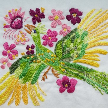 Stickerei Friedensvogel im Paradies 2020 Friedenssticken Zürcher Stalder