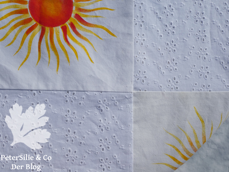 sonnen patchwork tischdecke schablonenmalerei