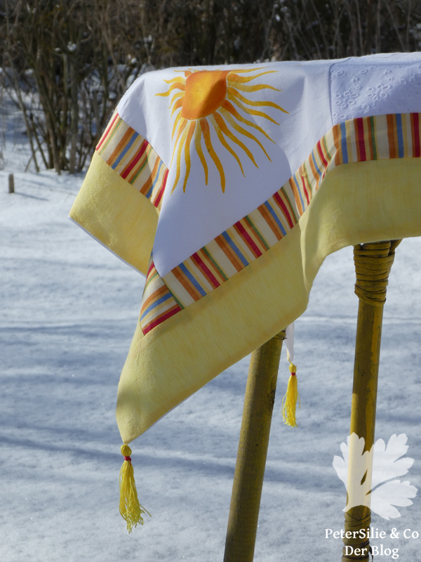 sonnen patchwork tischdecke schablonenmalerei
