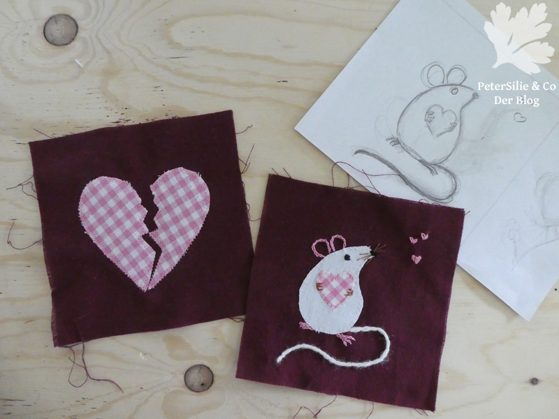 Skizze, Herzschmerz und Herzallerliebst Applikationen