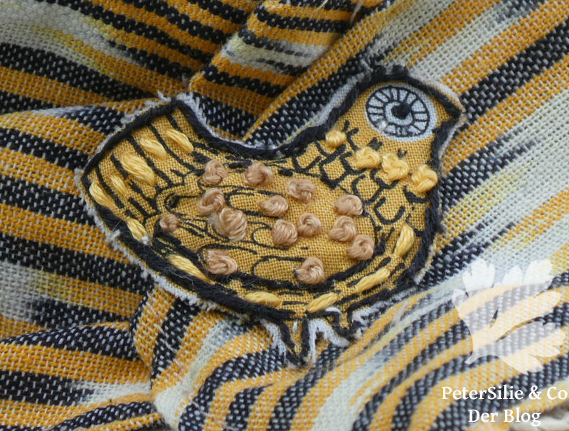 Flechtbortehut neu genäht detail gesticker Vogel